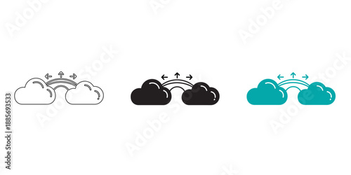 Cloud to Cloud Data Transfer Icons – Cloud Sync, API Connection Line Icons