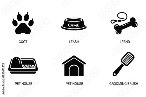 Pet care accessories and animal supplies collection icons vector illustration