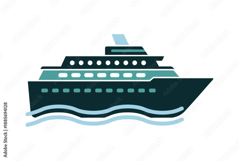 Obraz premium Stylized modern cruise ship illustration sailing gracefully on blue waves in a minimalist design