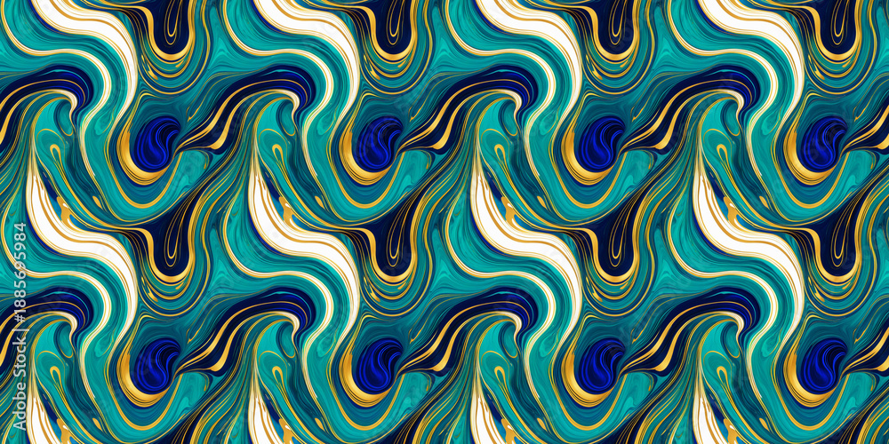 Obraz premium Stylish fluid marble pattern, emerald, sapphire, gold, perfect for wallpaper, backgrounds, design