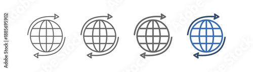 
global outline icon set with globe design and top and bottom half circles