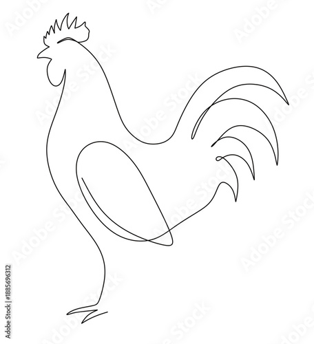 Continuous line art of a rooster. This image is for a banner for a chicken shop or chicken meat shop or even a fried chicken restaurant. Vector illustration