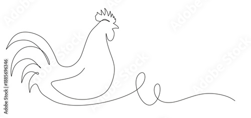 Continuous line art of a rooster. This image is for a banner for a chicken shop or chicken meat shop or even a fried chicken restaurant. Vector illustration