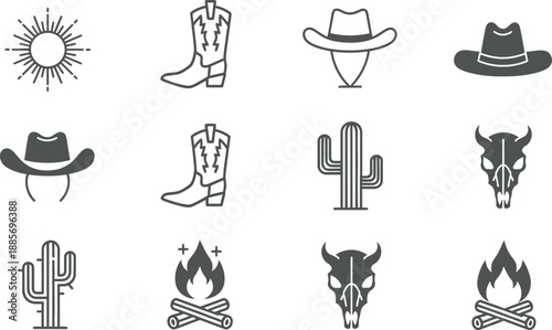 Western cowboy icons and symbols illustration
