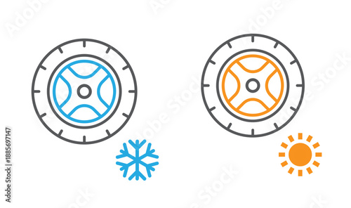 Summer and winter tire icon set, icon.