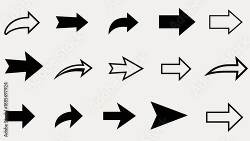 Collection of black arrow icons pointing in various directions on a light grey background.