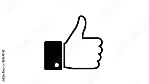 Thin outline hand showing thumbs up gesture, positive approval symbol, on isolated white background.