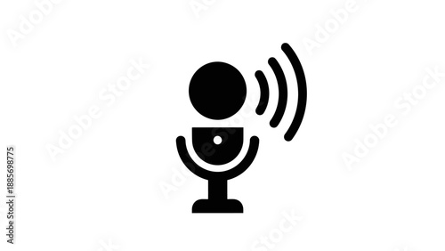 Microphone Icon with Sound Waves Representing Audio Recording on Isolated White Background