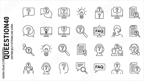 Question and Answer Line Icons Set.eps