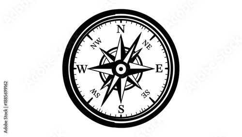 Detailed Classic Compass Rose with Cardinal Directions Isolated White Background for Navigation and Guidance