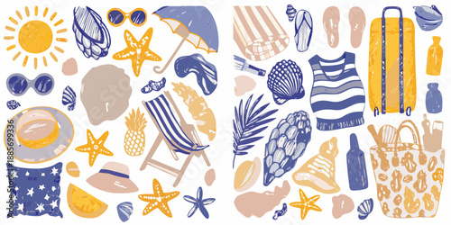 A colorful collection of summer items sun beach accessories and tropical elements