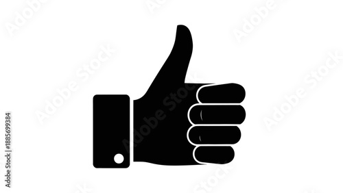 Black Thumbs Up Hand Gesture Icon on Isolated White Background