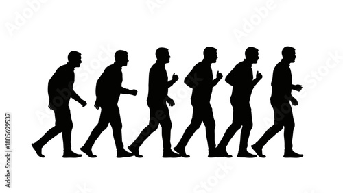 Silhouettes of People Running and Jogging in a Group on Isolated White Background, Representing Fitness and Healthy Lifestyle