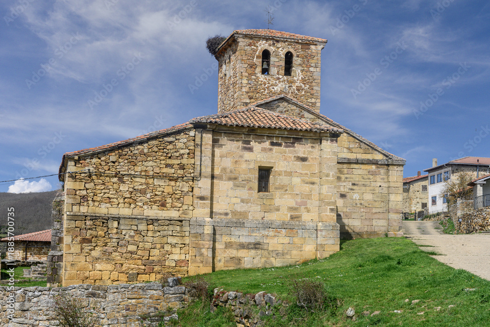 Fototapeta premium Stone facade of Santa Eulalia Church in Celada de Robledillo