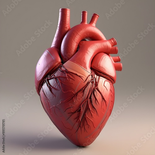  A human heart placed vertically on plain background generated with Ai