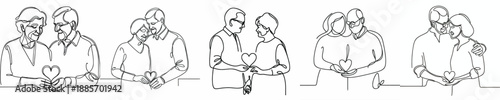 line art of old couple holding heart shape together