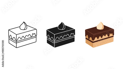 Three cake slices in line black and white colored chocolate dessert