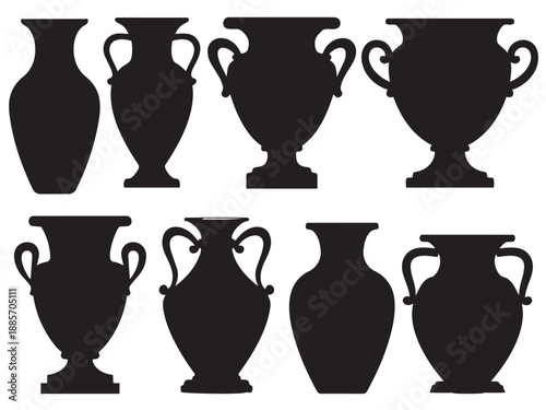  Ancient Vase Silhouettes Collection for Historic Pottery and Classical Art Concepts on White Background Vector