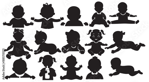 Baby and Crawling Child Silhouettes on White Background Vector Fully Editable Smart Object Text Effect