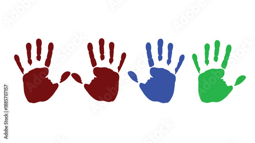 Colorful handprints in a row representing diversity and creativity silhouette