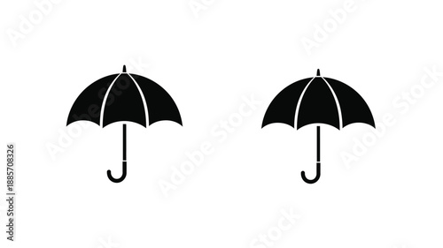Two black umbrellas displayed against a white background simple silhouette
