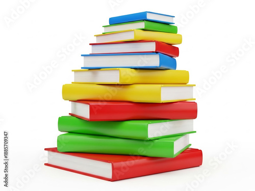 다채로운 책 더미, 밝은 조명 아래 쌓이다