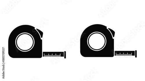 Two black camera silhouettes with measuring tape simple design silhouette