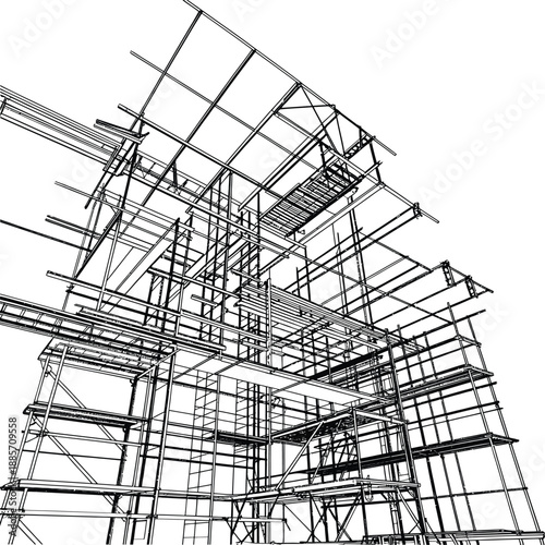 Architectural rendering of scaffolding structure a detailed geometric design