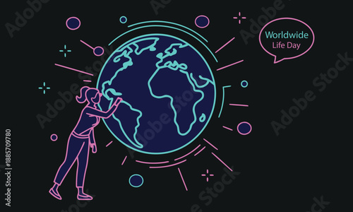 Vector graphic for world wide life day. neon glowing earth.