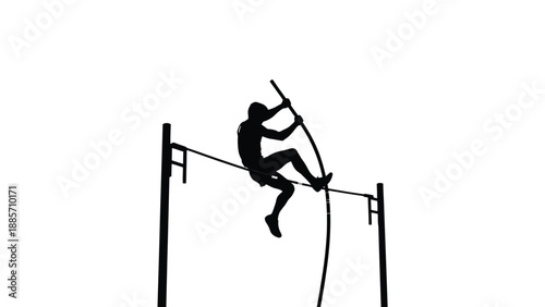 Man climbing over fence with rope with silhouette and athletic and action on white background