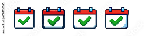 Pixel art calendar icons with green checkmarks indicating completed tasks or appointments