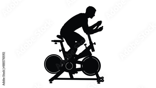 Man riding exercise bike in gym with fitness and cycling and workout and healthy lifestyle on white background