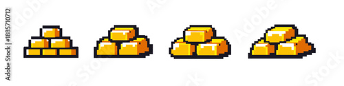 Pixel art gold bars stacked in various formations, representing wealth and treasure