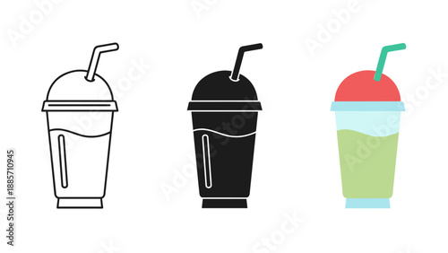 Colorful drink cups with straws disposable beverage containers