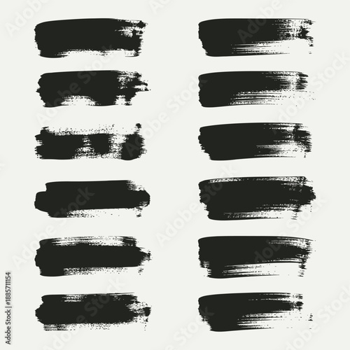 Abstract brush strokes collection dark ink on a white background
