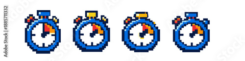 Pixel art stopwatch icons showing different time intervals on a white background