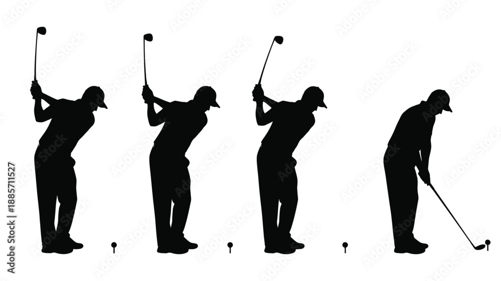 Obraz premium Golf swing sequence depicted in a striking black silhouette