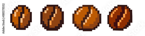 Pixel art coffee beans in a row, representing different shades and roast levels