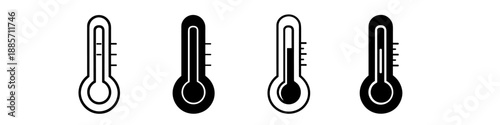Set of four thermometer icons showing different temperature readings and styles