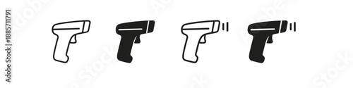 Set of four icons representing infrared thermometers, showing different styles and functions