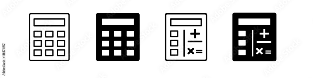 Obraz premium Set of four calculator icons in outline and solid black styles for digital use
