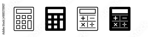 Collection of calculator icons in different styles for digital and print design needs