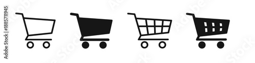 Collection of four shopping cart icons with different styles and fill levels