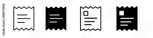 Set of four receipt icons in outline and solid fill styles for various applications