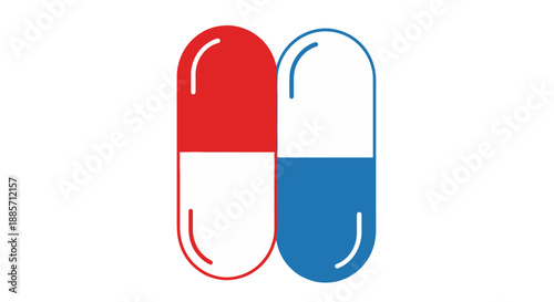 Pills in red and blue colors with glossy finish in paired arrangement on white background for healthcare and medicine transparent background