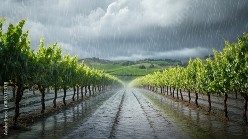 Rainy Vineyard Road