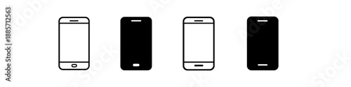 Set of four smartphone icons in black and white, representing different designs and styles