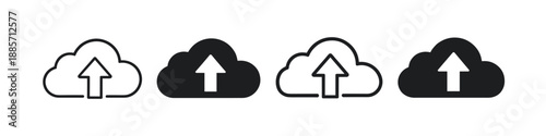 Cloud upload icons with arrows showing data transfer and storage