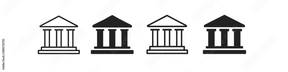 Fototapeta premium Set of bank and government building icons in outline and solid styles