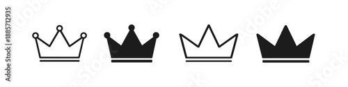 Collection of simple crown icons in black and white, representing royalty and leadership